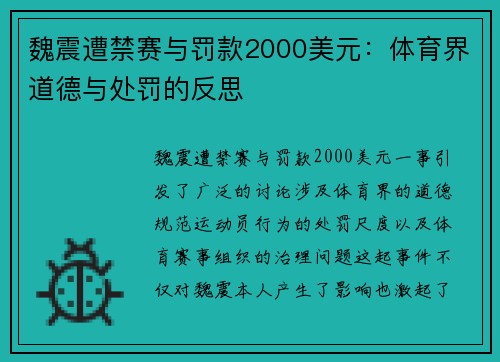 魏震遭禁赛与罚款2000美元：体育界道德与处罚的反思