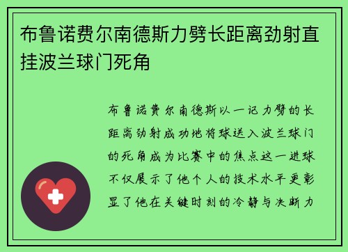 布鲁诺费尔南德斯力劈长距离劲射直挂波兰球门死角 布鲁诺费尔南德斯力劈长距离劲射直挂波兰球门死角